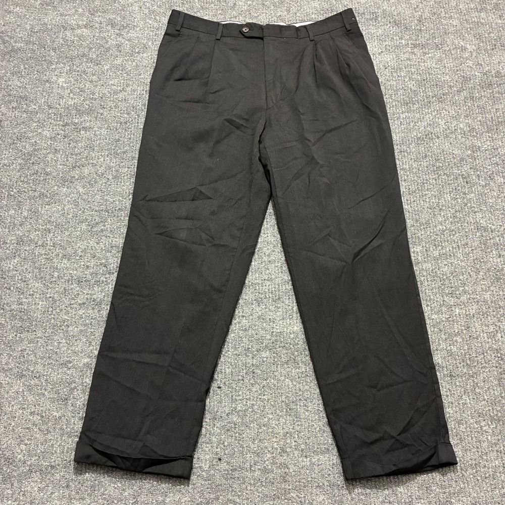 Kirkland Signature Mens Dress Pants Size 38x30 Black Wool Pleated Front Mid Rise